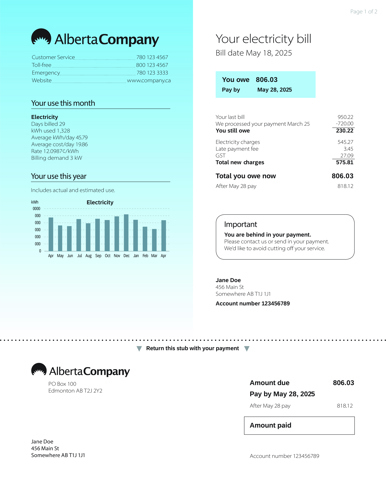 An example of an electricity bill for a farm.